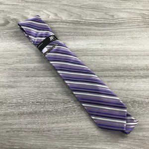 JF J. Ferrar Silver/Purple Stripe Necktie & Clip